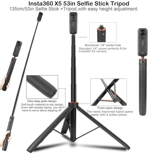Image of PellKing Accessories Kit for Insta360 X5,Included Carrying Case with Belt,135cm Selfie Stick Tripod,Aluminium Handlebar Clamp.2 Pcs Metal 1 /4 inch Adapter,Magnetic Mount,4 Pcs Body Strap Mount,and Other