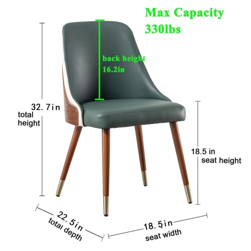 Lunling Mid Century Modern Dining Room Chairs,Green Faux Leather Upholstered Chairs,Metal Side Chairs With Walnut Wood Frame For Kitchen Dining Living Room Chairs #TOP1
