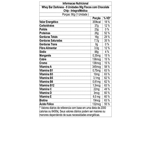 Darkness Whey Bar - 8 Unidades 90G Flocos Com Chocolate Chip - Integralmédica Integral Médica