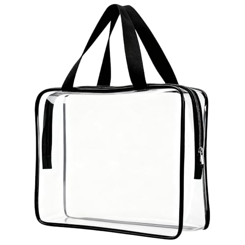 AYNKH Clear Tote Bag, Transparent Grand Sac de Toilettes imperméable, Sac cosmétique en PVC épais à Fermeture éclairée, Accessoire de Voyage Sac à Main...
