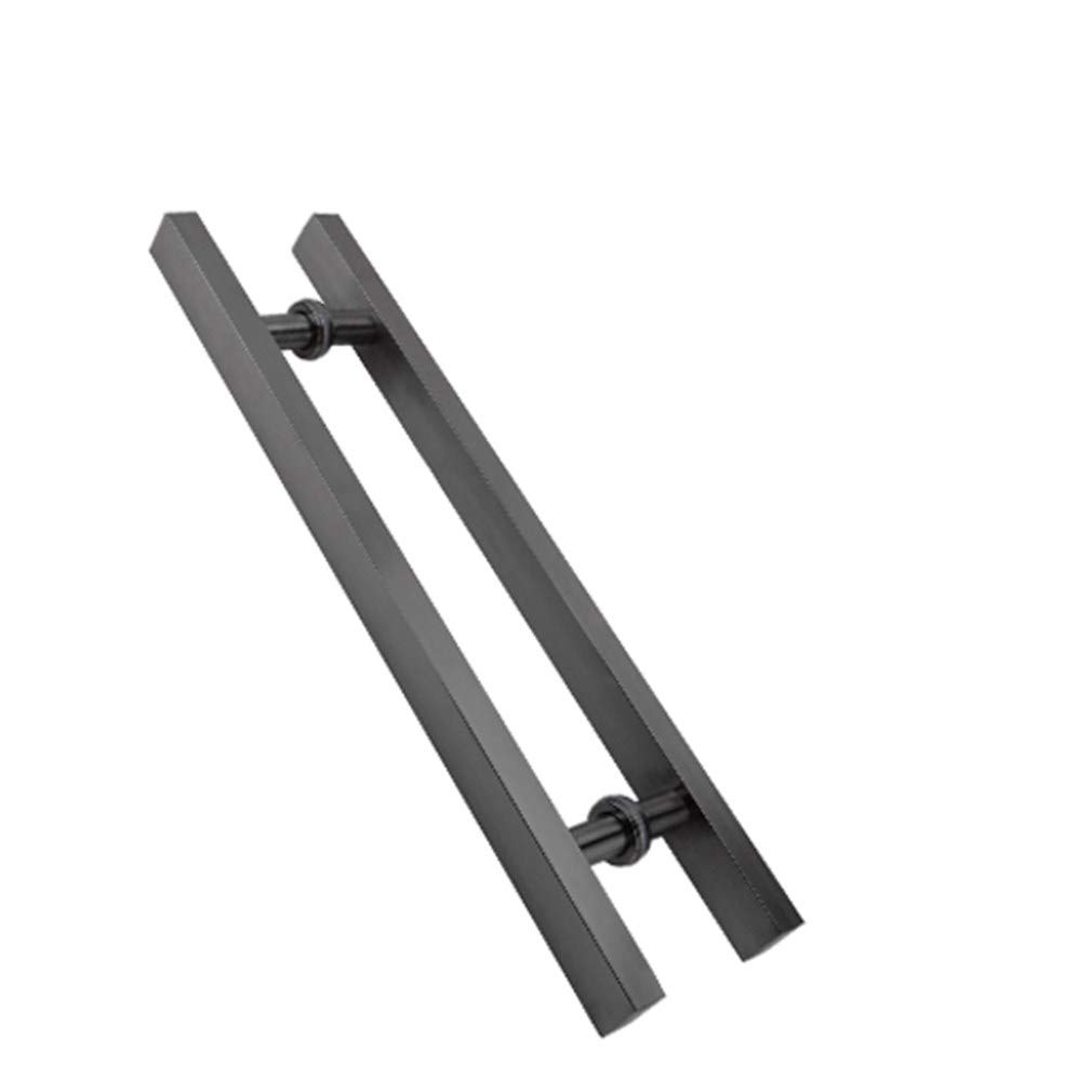 GYRAZXS Stainless Steel Double Sided Glass Door Handle Set for Hotel Home Club Office Store 700mm Center Hole Square Bar Handle Brushed Titanium Finish