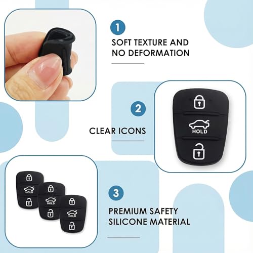 3 Pcs 3 Button Key Fob Rubber Pad Replacement - Compatible with Hyundai i10 i20 i30 ix20 ix35 & Kia Ceed Soul Sportage Venga,Rubber Pad Keypad,Silicone Remote Car Key Case Fix Worn-Out Buttons Cover - Image 2