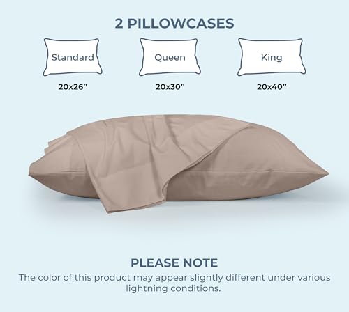 Image of ROYALE LINENS 100% Organic Cotton Percale Pillowcases Set of 2 - Queen Size Percale Pillowcase - Queen Set of 2 Pillow Cover - Breathable, Cool & Crisp Mocha Pillow Cases (20 inchx30 inch, Mocha)