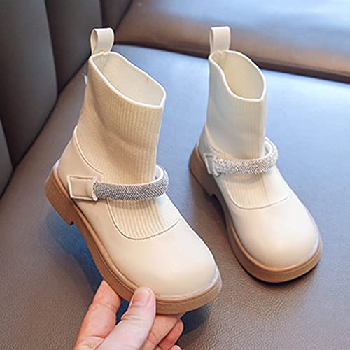 Booties 10 Girls Shoes Leather Boots Shoes Waterproof Leather Short Boots Non Slip Breathable Nude Princess Shoes (Beige, 11-11.5 Years)2