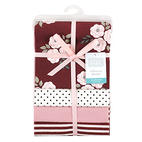 Image of Hudson Baby Unisex Baby Cotton Flannel Receiving Blankets, Burgundy Floral, One Size