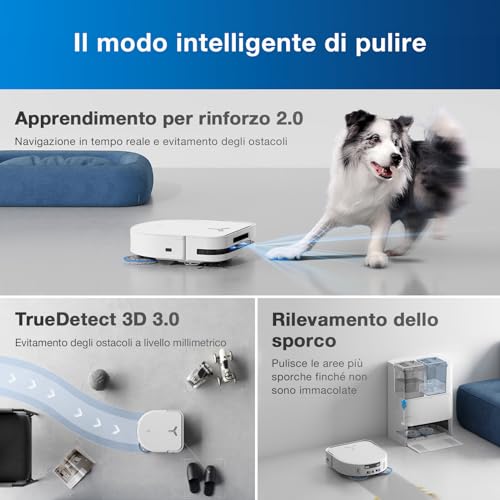 ECOVACS DEEBOT X5 OMNI Robot Aspirapolvere Lavapavimenti con Stazione All-in-One, 12800Pa, Anti-grovigli, TruEdge Taglio Adattivo Bordi, Lavaggio Mocio ad Acqua Calda a 70°C, Sollevamento Mop 15mm - Immagine 5
