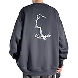 [Prinior] メンズ トレーナー 丸首 パーカー トップス オーバーサイズ 無地 ねこ 人気 バックプリント ストリート系 柔らかい肌触り カジュアル 動物柄 かわいい 御洒落 長袖tシャツ デイリー 秋服 Gray-3XL