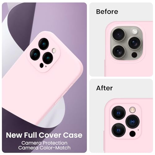 Image of FireNova Designed for iPhone 15 Pro Max Case, Silicone Upgraded [Camera Protection] Phone Case, Soft Anti-Scratch Microfiber Lining Inside, 6.7 inch, Chalk Pink