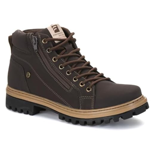 Coturno Masculino Bota Cano Médio com Zíper e Solado Tratorado Casual e Aventura (Marrom, BR, Adulto, Numérico, 38)