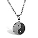 JewelryWe Schmuck Herren Damen Halskette, Edelstahl Tai Chi Yin und Yang Anhänger mit 55cm Kette, Schwarz Grau Silber, kostenlos Gravur