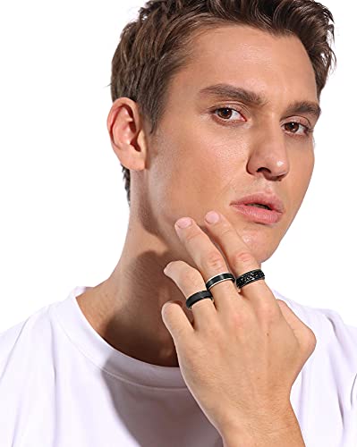 DURIS 3 PCS Black Spinner Rings for Man Women Black Stainless Steel Fedget Worry Ring Set for Anxiety Engagement Wedding Band 6MM / 8MM3