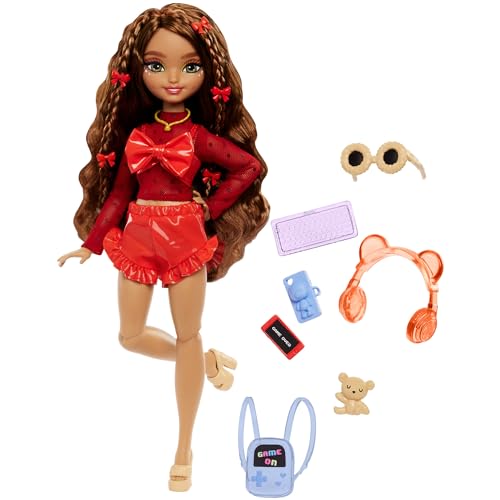 Barbie Dream Besties Puppe und Accessoires, bewegliche Teresa-Modepuppe mit braunem Haar und Haarspangen, 10 Teile zum Thema Videospiele, HYC23