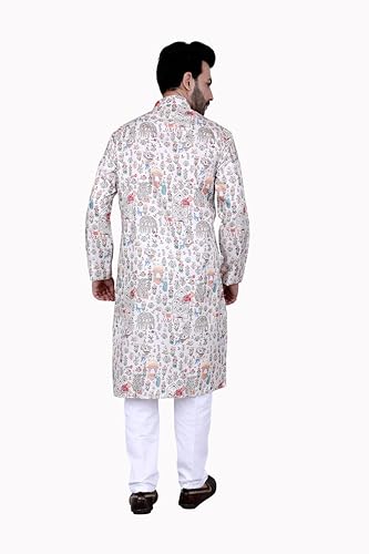 Men's Multicolor Ethnic Motifs Printed Kurta, Knee Length, Mandarin Collar, Regular Fit2