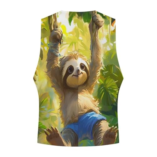 Sloth Swinging On A Branch Casual Suit Vest for Men Formal Business Dress Regular Fit Waistcoat Tuxedo4