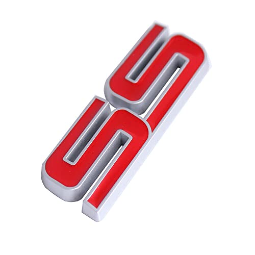 Image of 2Pc Trunk and Fender SS Emblem 10336980 3D Metal Badge Pearl Replacement for 2006 2007 2008 2009 2010 Impala Malibu HHR Cobalt SSR (Silver Red)