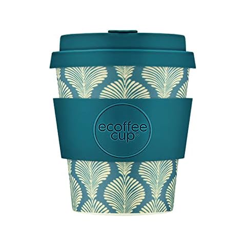 Ecoffee Cup 8oz 240ml Reusable Eco-Friendly 100% Plant Based Coffee Cup with Silicone Lid & Sleeve - Melamine Free & Biodegradable Dishwasher/Microwave Safe Travel Mug, Creasy Lu Cover