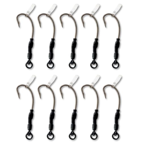EUROKAN TACKLE 10x Ronnie Rigs Ready Tied – Korda Hooks – Carp Fishing Spinner Rigs UK Made (10 x Pellet Bands, Size 6 Micro-Barbed (Medium))