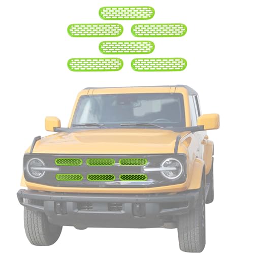 Image of Jimen Compatible with Ford Bronco 2021-2023, 6PCS Front Grille Inserts Mesh Grill Cover Exterior Trim Accessories (Green)