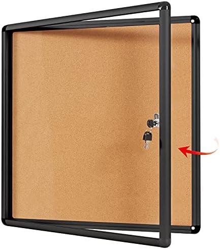 Swansea Lockable Noticeboard Wall-Mounted Bulletin Cork Boards Tamper Proof Information Board Indoor,Black Frame,28x26 inch (6xA4)