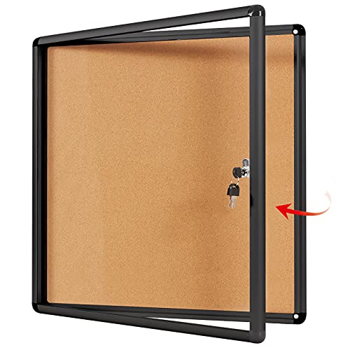 Swansea Lockable Noticeboard Wall-Mounted Bulletin Cork Boards Tamper Proof Information Board Indoor,Black Frame,28X26 Inch (6Xa4) #TOP8
