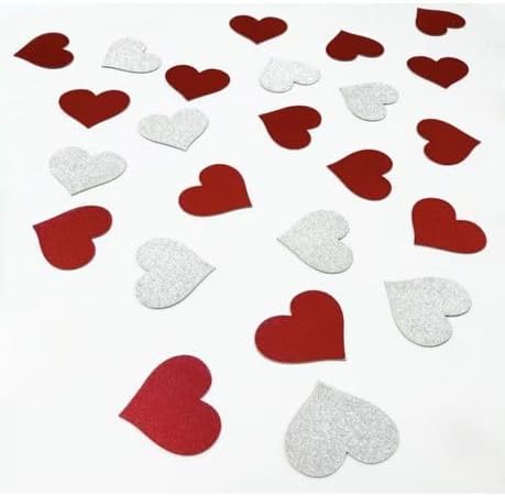 100 pieces Valentines hearts confetti - Silver & Red