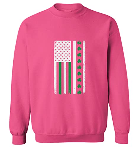 Tcombo White American Flag with Shamrock Stripe Toddler Fleece Crewneck Sweater