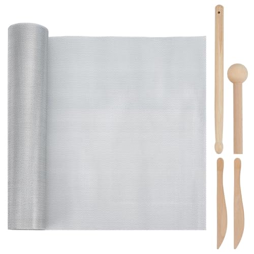 OLYCRAFT Weißes Modellierdrahtgitter 3mx30cm Aluminium Modellierdrahtgitter 0.25mm dick Aluminium Drahtgitter Rolle mit 5 Stück Holz Modellierwerkzeugen für Modellierknete DIY Projekte