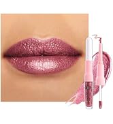 Kaely 2in1 Mauve Metallic Lipstick and Lip Liner, Shimmer Glitter Lip Gloss Long Lasting Waterpro...