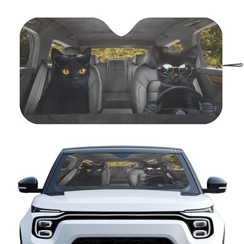 Image of Drive Black Cat Car Front Windshield Sun Shade Reflect UV Sun and Heat Foldable Car Windshield Sunshades Interior Accessories Protection Universal Vehicle Accessories
