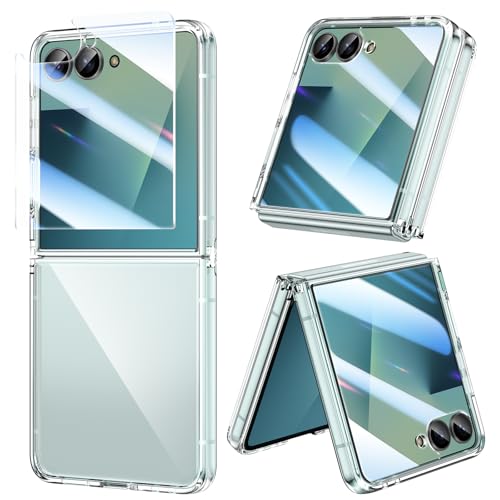 Doeshine Coque pour Samsung Z Flip 7 avec Protecteur D'écran, Ultra-Mince Transparente Etui avec Dos en PC Rigide et Bords en TPU Souple, Antichoc Housse...