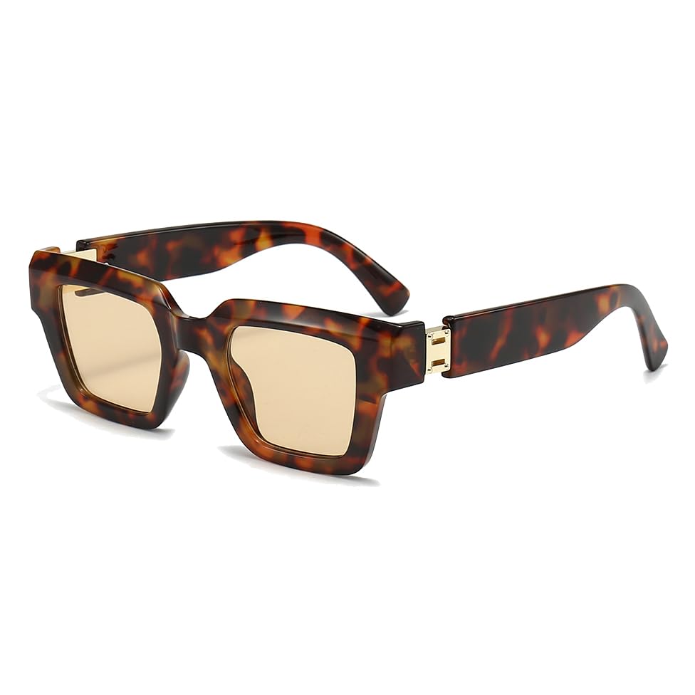 LJCZKA Gafas de sol cuadradas vintage para mujer, estilo retro, marco grueso, modernas, con protección UV400, carey/marrón