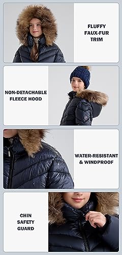 SOLOCOTE Girls Winter Coat - Heavyweight Water-Resistant Faux Fur Hood Sherpa Lined Elastic Cuffs with Zip Pockets Long Parka4