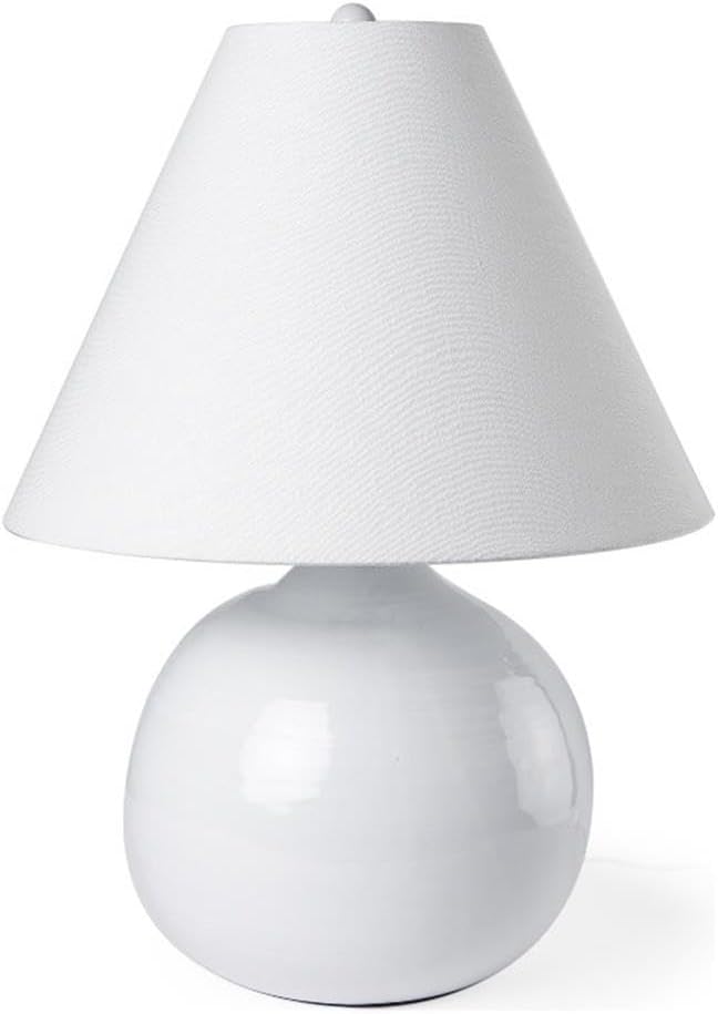 Pemberly Row Contemporary Ceramic Table Lamp, Glossy White Finish, Spherical Base with Tapered Shade, Compact 12.2x12.2x11 in, Ideal for Desk, Side Table, or Bedroom Lighting