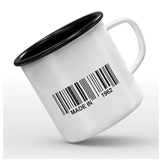 Taza esmaltada con diseño de cumpleaños, código de barras 1962