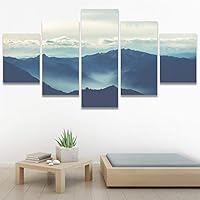 SIGNWIN 5 Panel Canvas Wall Art Blue Sunset for Home Decorations Ready to Hang - 60