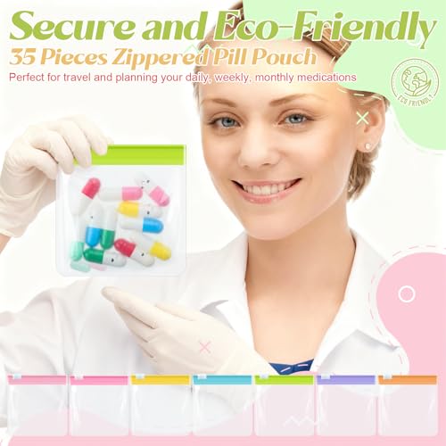 Image of Sherr 35 Pcs Pill Pouch Bags with Zipper Pill Pouch Set Travel Reusable Translucent Medicine Organizer Self Sealing Plastic Bag with Slide Lock for Storage(Sweet Macarons,3 x 3 Inch,Blank Style)