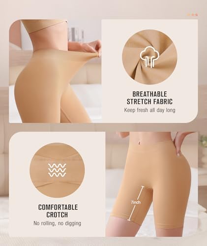 Image of BESTENA 4 Pack Slip Shorts for Under Dress Seamless Smooth Boyshorts Panties Boxer Briefs for Women