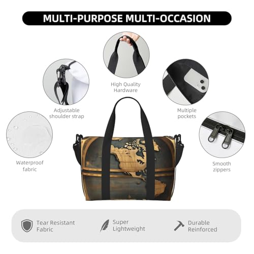 Ancient World Globe Print Hand Travel Bag,Gym Bag,Weekend Travel Overnight Bag,Tote Bag Sports Bag For Women Men3