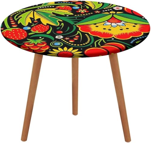 Nappe ronde bohème rouge 44" en polyester lavable à bord élastique rétro