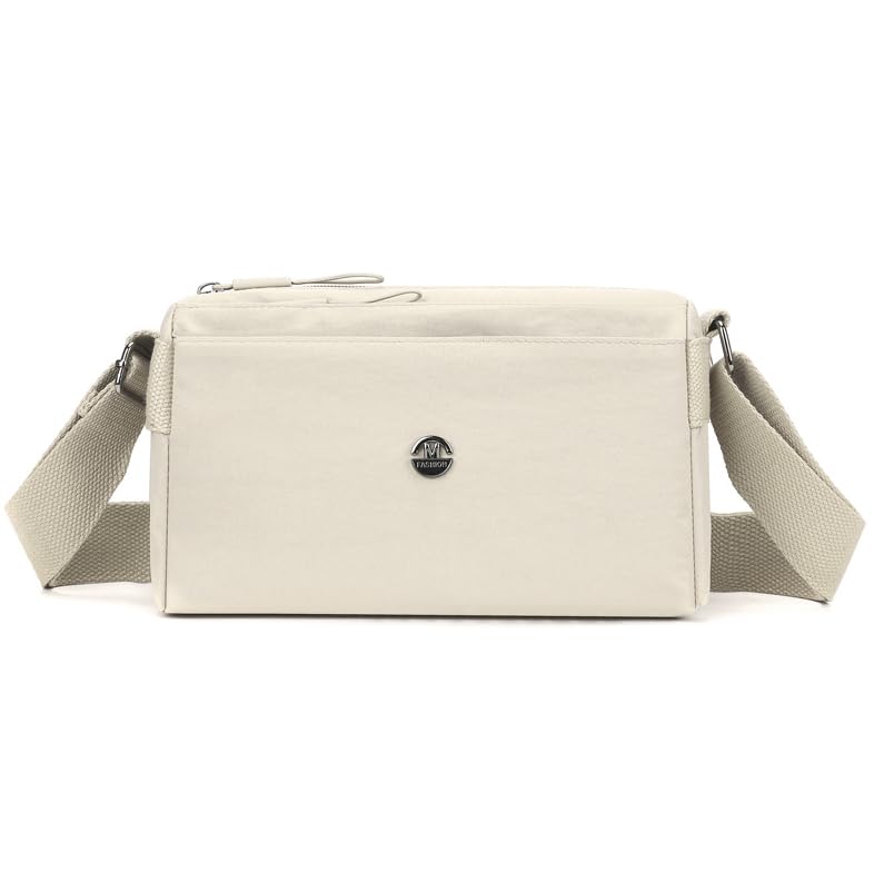 Bolsa tiracolo feminina de nylon elegante – Bolsa de ombro casual leve com design quadrado estruturado, Bege, Bolsas de mão