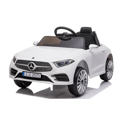 Baroni Toys Coche Bebé Mercedes AMG Eléctrico Completo Opcional Blanco, Coche Mando a Distancia con Asiento de Cuero y Puertas Que se Abren, Motor Dual 6V, Carga hasta 25 Kg (Blanco)