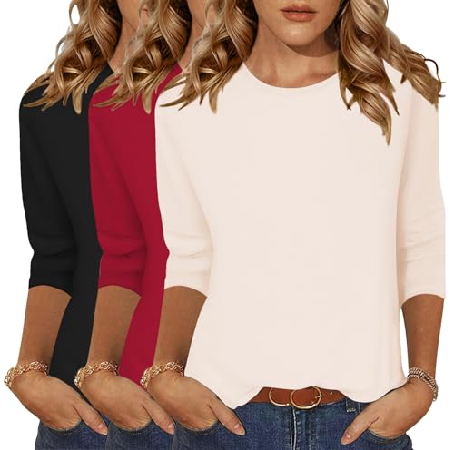 Zeagoo Womens T Shirts 3/4 Sleeve Crew Neck Basic Tee