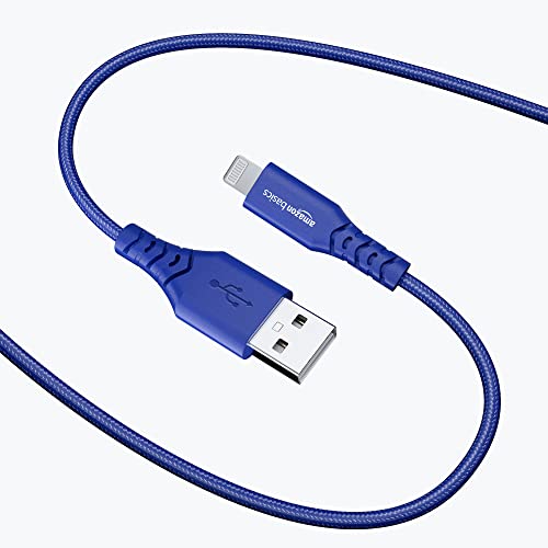 Image of Amazon Basics USB A to Lightning PVC Molded Nylon MFi Certified Charging Cable (Blue, 1.2 meter)