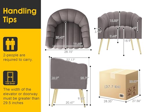 Image of Dewhut Oversized Pumpkin Couch Accent Chair, Modern Comfy Velvet Upholstered Barrel Chairs, Luxury Single Sofa Armchair for Living Room, Waiting Room, Office and Vanity, (Grey)