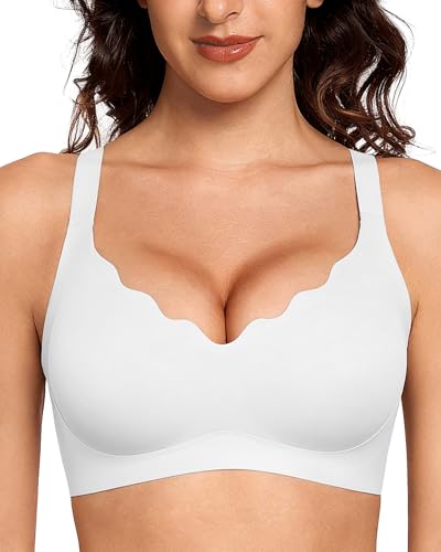Image of Gailife Scalloped Lift Bras Women Soft Jelly Push Up Wireless Bra Supportive V Neck No Underwire Seamless Tshirt Bralettes