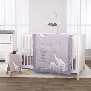 Little Love by NoJo Dream Big Little Elephant Grey, White and Gold 3 Piece Crib Bedding Set – Comforter, Fitted Crib…