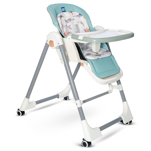Image of Mee Mee Royal Rise 3-in-1 Baby Highchair with Swing Mode, Recline & Adjustable Height | Foldable Feeding Chair with 5-Point Safety Harness, Wheels & Removable Tray | 6 Months to 4 Years (Light Grey)