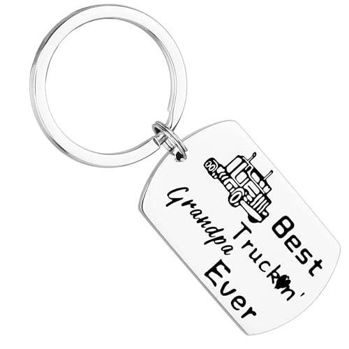 HUTIMY Best Truckin Grandpa ever Gifts Keychain Jewelry Presents Truck Driver Trucking Grandpa Keychain