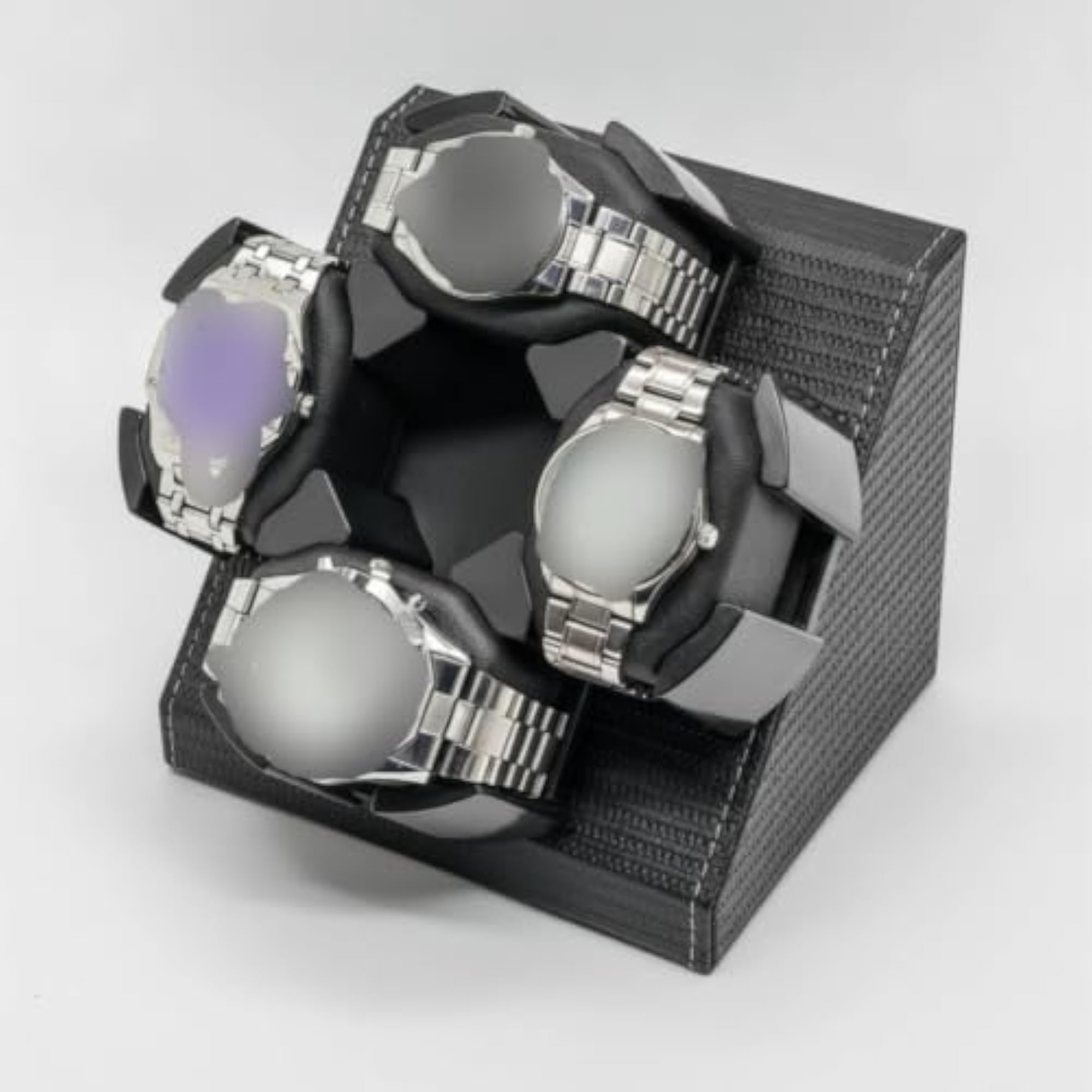 Braided Automatic Watch Winder with Four Holders, Black