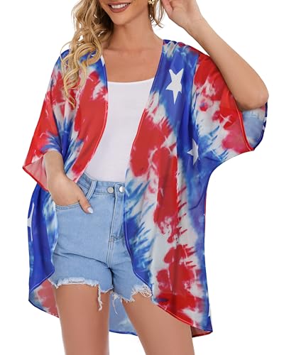 Image of Women's Floral Print Puff Sleeve Kimono Cardigan Loose Cover Up Casual Blouse Tops 2026